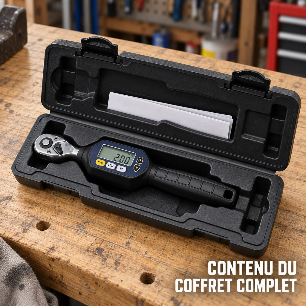 Clé Dynamométrique Digitale 1/4" Vélo Carbone & VTT — contenu du coffret complet