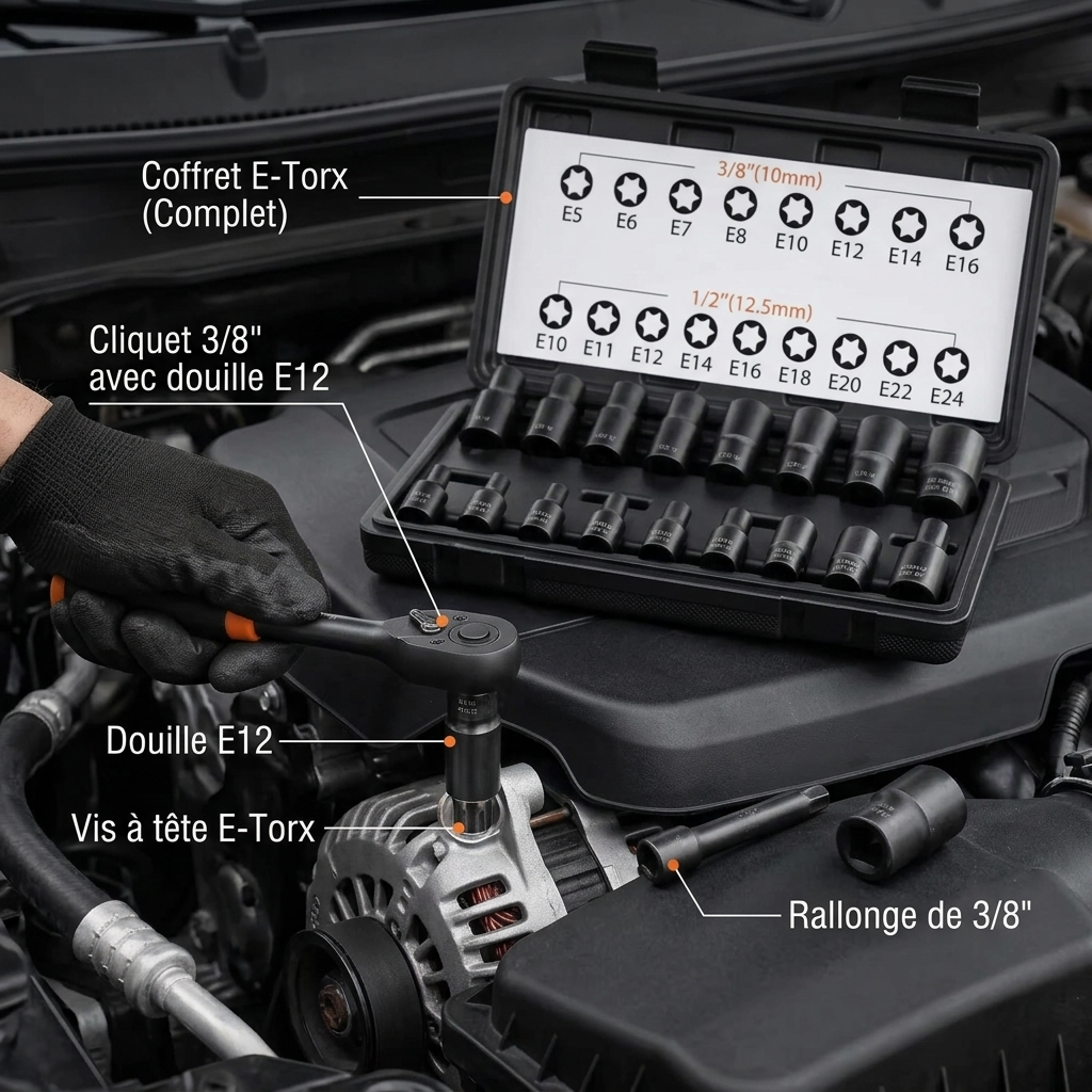 Coffret de douilles Torx 1/2" et 3/8" Acier Haute Résistance — serrage moteur