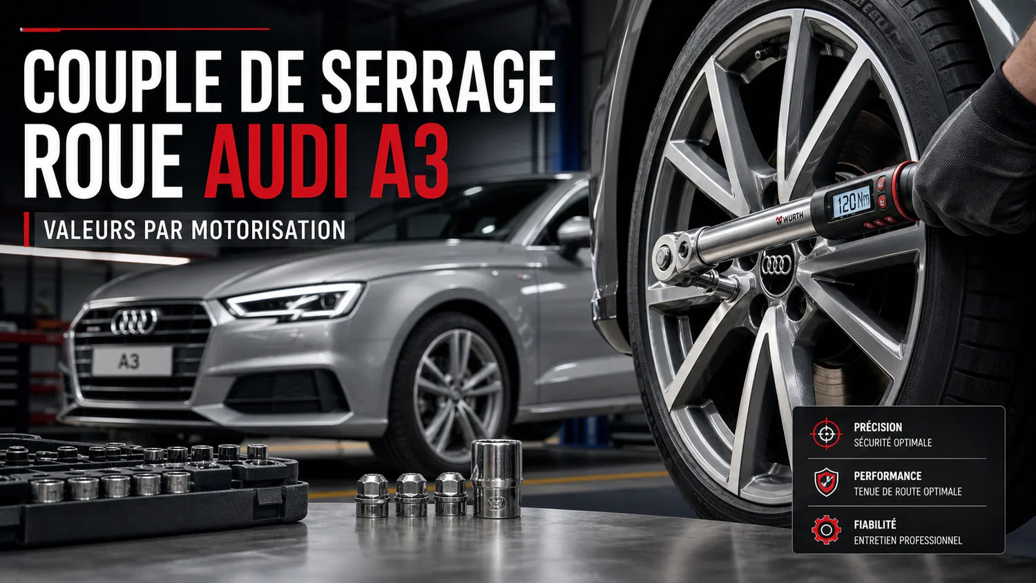Couple de serrage roue Audi A3 : valeurs par motorisation