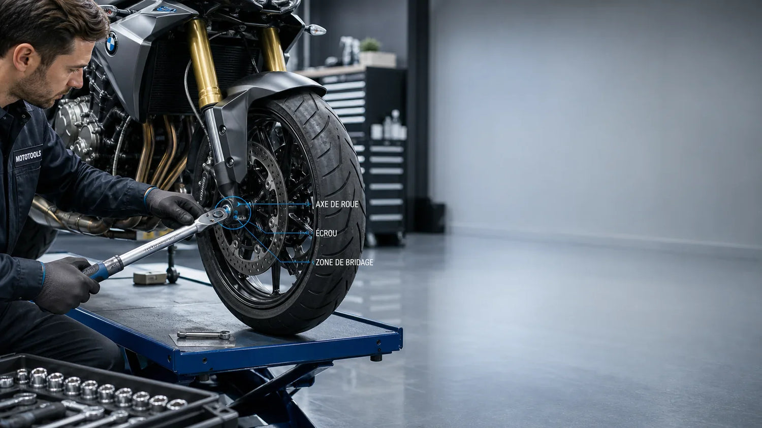 Quel couple de serrage pour un axe de roue moto ?