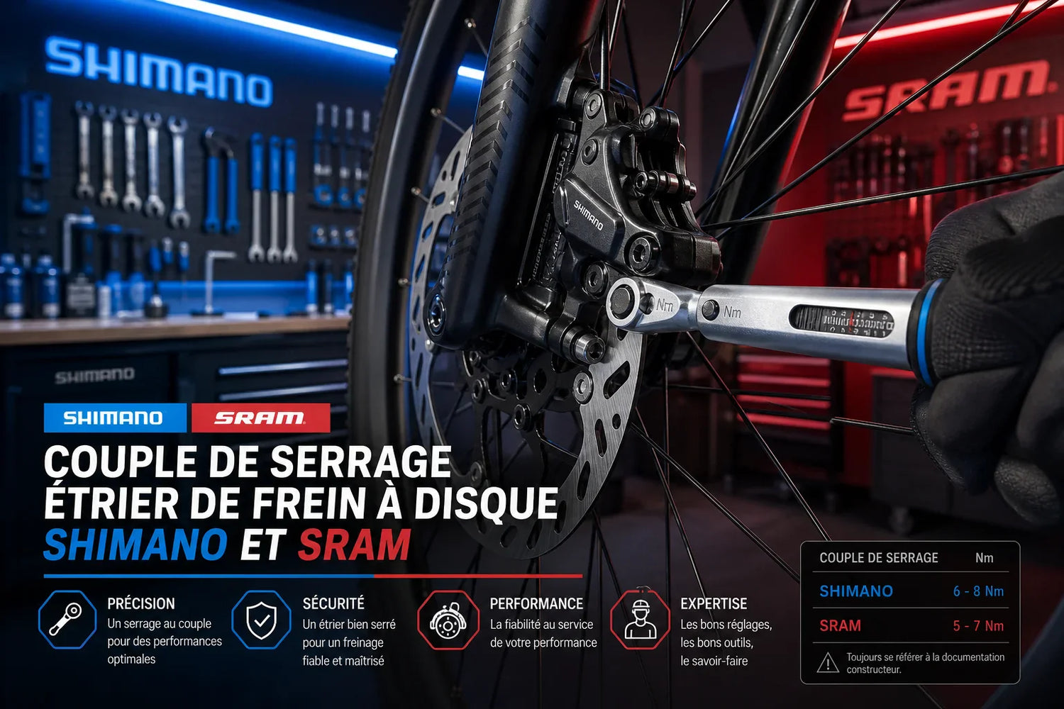 Couple de serrage étrier de frein à disque Shimano et SRAM