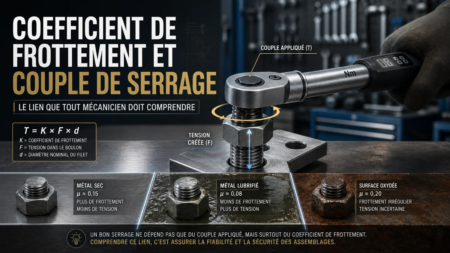 Coefficient de frottement et couple de serrage : le lien que tout mécanicien doit comprendre
