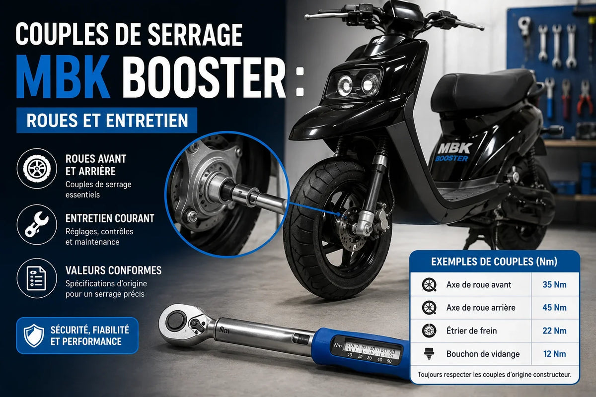 Couples de serrage MBK Booster : roues et entretien