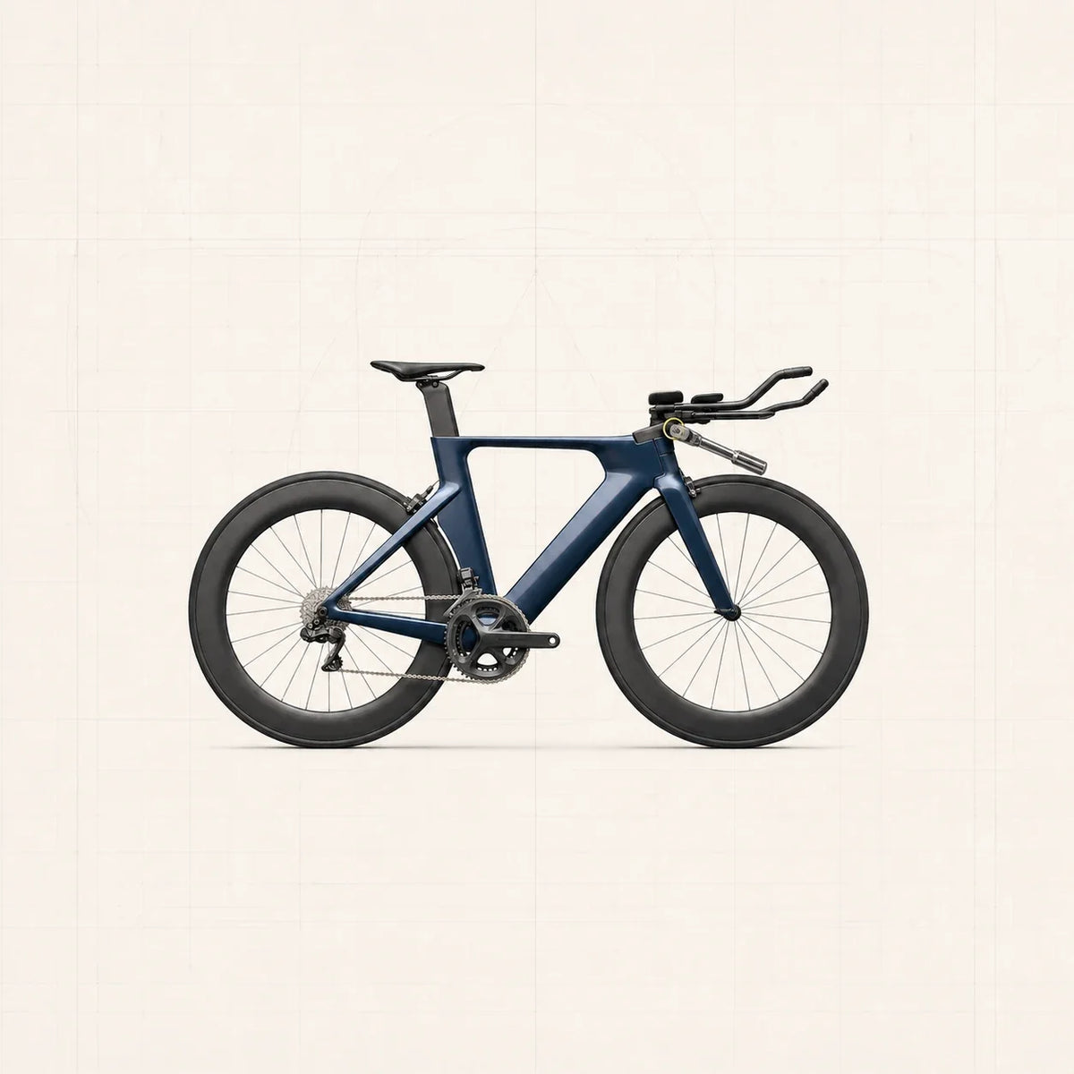 Vélo de contre-la-montre bleu de profil avec clé dynamométrique sur une fixation du cockpit aérodynamique