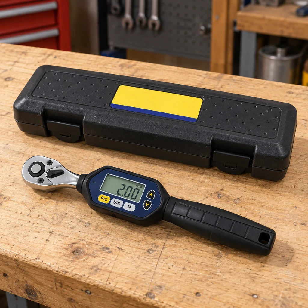 Clé Dynamométrique Digitale 1/4" Précision Micro-Serrage Vélo — coffret de rangement fermé