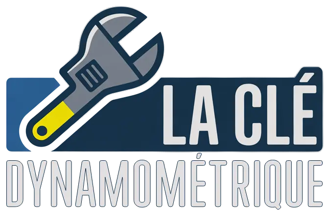 Logo avec une clé dynamométrique grise et jaune sur fond sombre, texte 'La Clé Dynamométrique'.