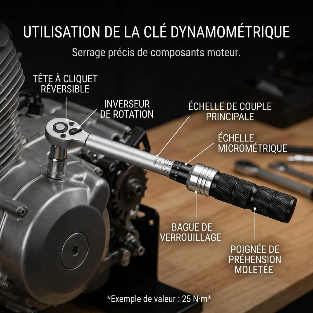 Clé Dynamométrique 1/2" L'Outil Unique Auto & Moto — serrage moteur (25 N·m)