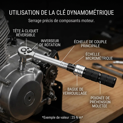 Clé Dynamométrique 1/2" L'Outil Unique Auto & Moto — serrage moteur (25 N·m)