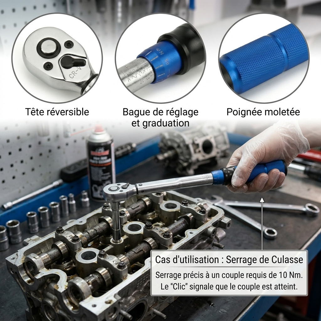 Clé Dynamométrique 3/8" L'Universelle Auto & Moto — serrage de culasse (10 Nm)