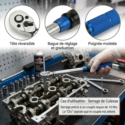 Clé Dynamométrique 3/8" L'Universelle Auto & Moto — serrage de culasse (10 Nm)