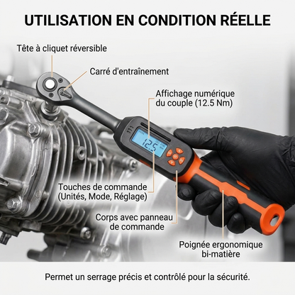 Clé Dynamométrique Digitale 3/8" Entretien Moto et Vélo — serrage moteur (12.5 Nm)