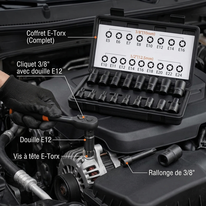 Coffret de douilles Torx 1/2" et 3/8" Acier Haute Résistance — serrage moteur