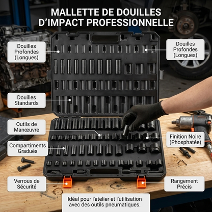 Coffret de douilles 1/2" et 3/8" Pro Acier Résistant — présentation atelier