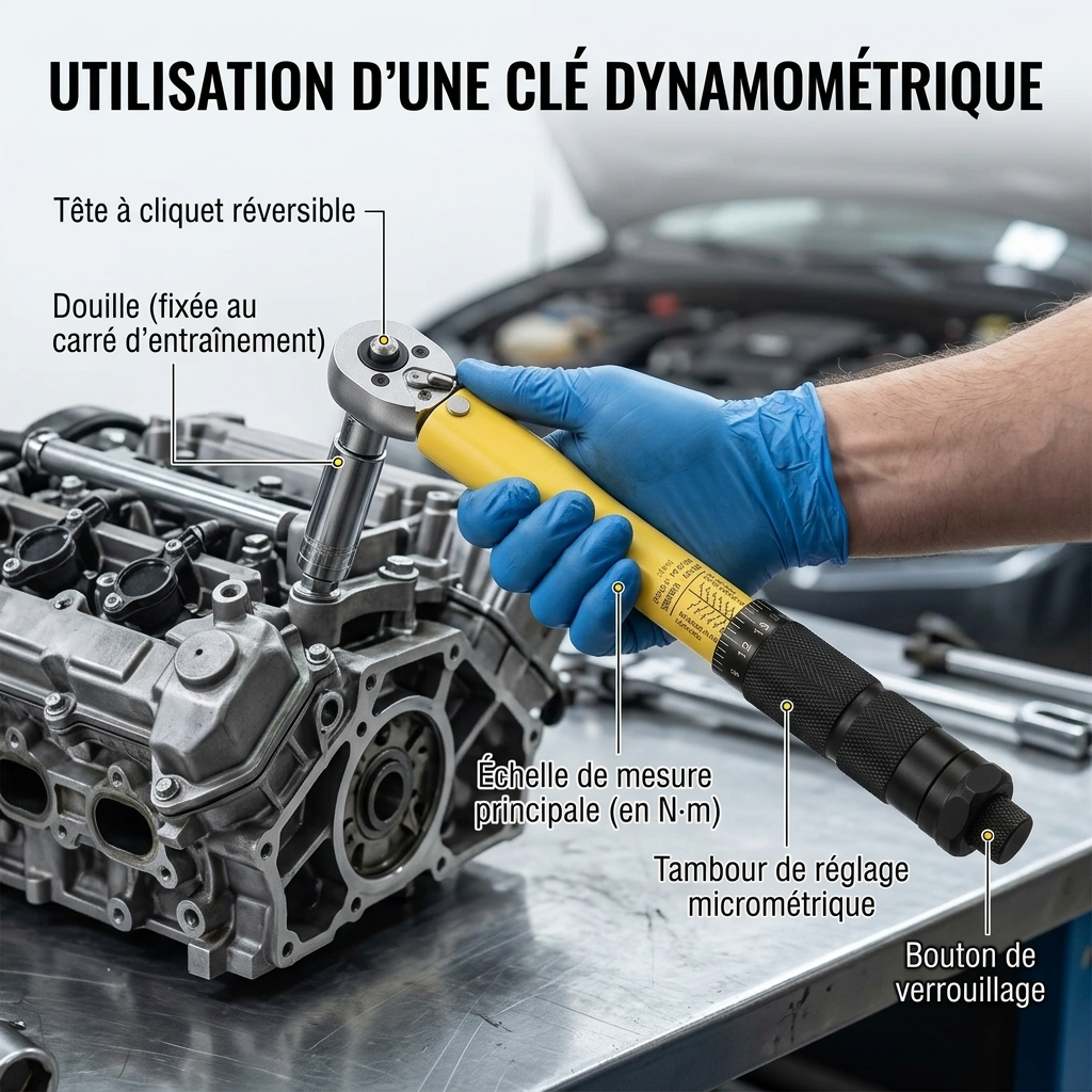 Clé Dynamométrique 3/8" Standard Universel Atelier — serrage de culasse