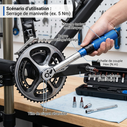 Clé Dynamométrique 1/4" Précision Vélo & Petite Visserie — serrage de pédalier (5 Nm)