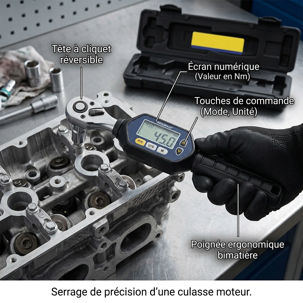 Clé Dynamométrique Digitale 1/2" Précision Auto Moteur & Châssis — serrage de culasse (45.0 Nm)