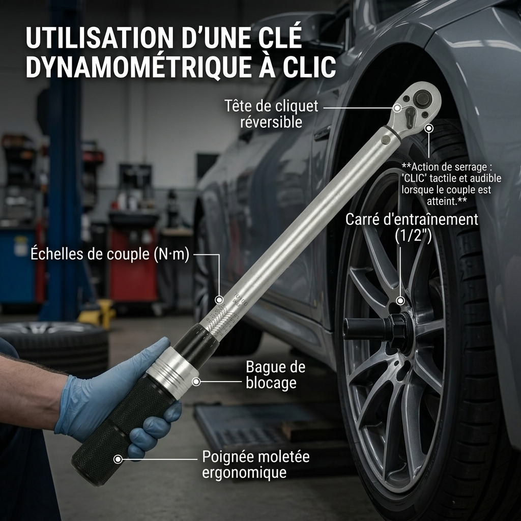 Clé Dynamométrique 1/2" Auto et Précision Certifiée — serrage des écrous de roue