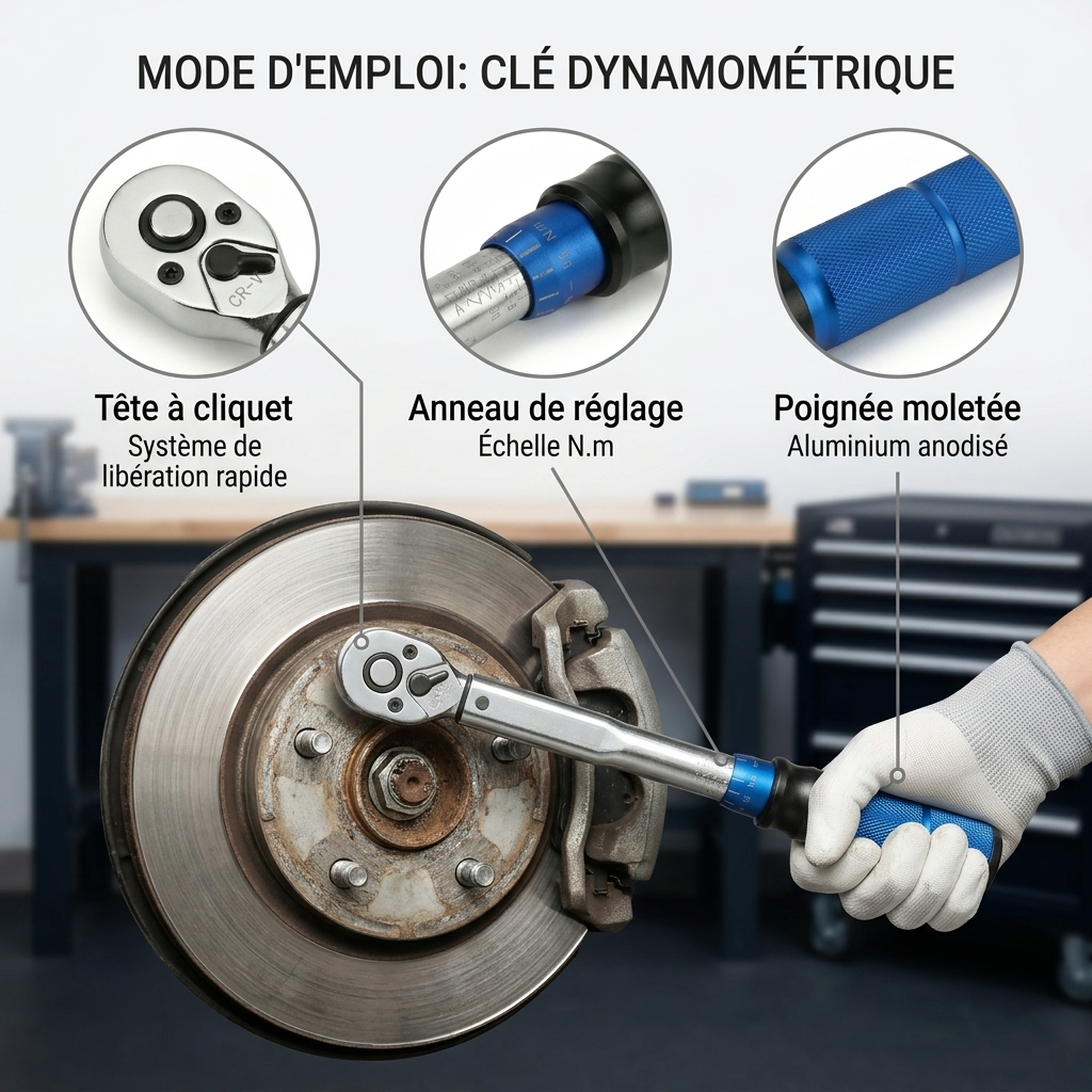 Clé Dynamométrique 3/8" Maintenance Moto & Auto — serrage sur disque de frein