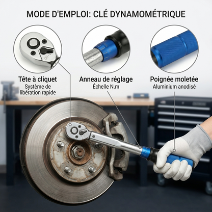 Clé Dynamométrique 3/8" Maintenance Moto & Auto — serrage sur disque de frein