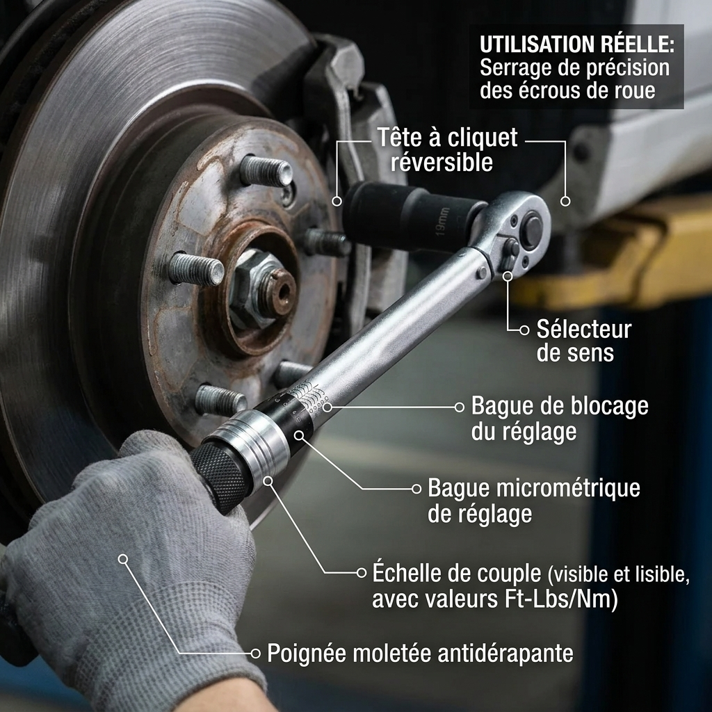 Clé Dynamométrique 3/8" Polyvalence Auto & Moto — serrage des écrous de roue