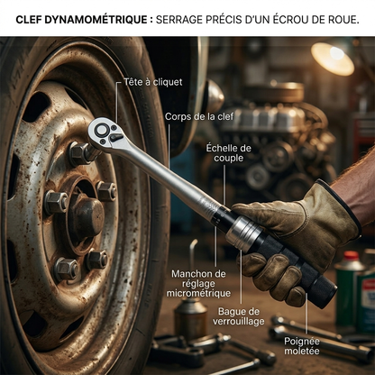Clé Dynamométrique 1/2" Roues & Mécanique Générale — serrage des écrous de roue