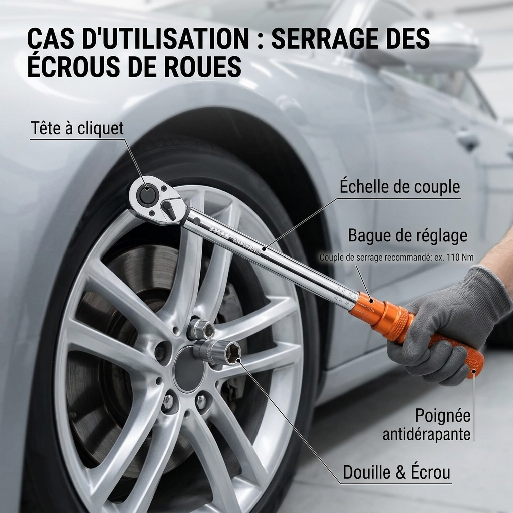 Clé Dynamométrique 1/2" Précision Certifiée — serrage des écrous de roue (110 Nm)