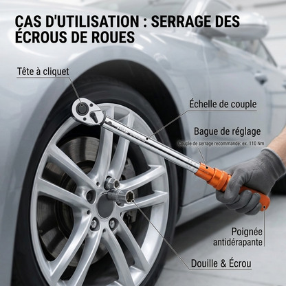 Clé Dynamométrique 1/2" Précision Certifiée — serrage des écrous de roue (110 Nm)