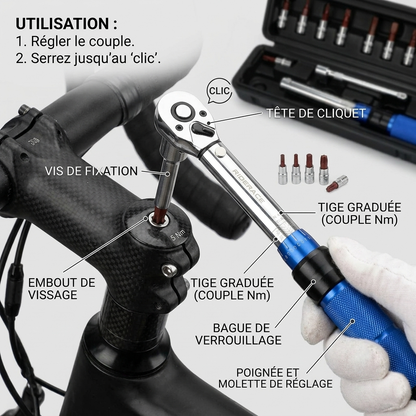 Clé Dynamométrique 1/4" Kit Spécial Vélo & Carbone — serrage de potence vélo (5 Nm)
