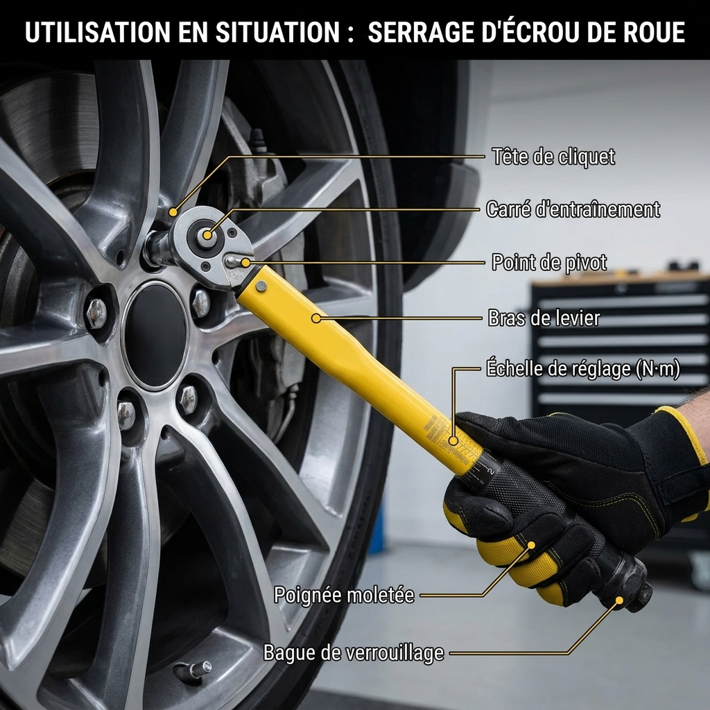 Clé Dynamométrique 3/8" Standard Universel Atelier — serrage des écrous de roue