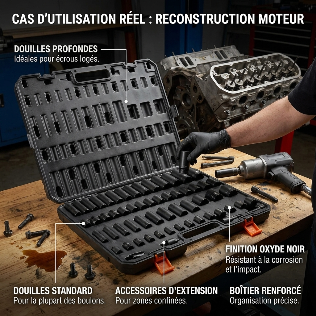 Coffret de douilles 1/2" et 3/8" Pro Acier Résistant — serrage moteur