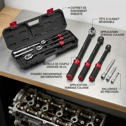 Clé Dynamométrique Coffret Kit Atelier Complet — serrage de culasse