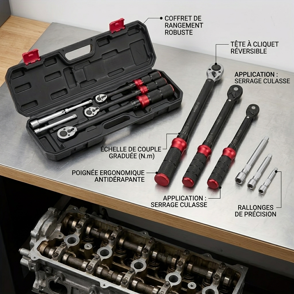 Clé Dynamométrique Coffret Kit Auto, Moto & Vélo — serrage de culasse