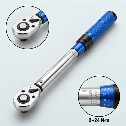 Clé Dynamométrique 1/4" Kit Spécial Vélo & Carbone — zoom tête et échelle 2-24 N·m